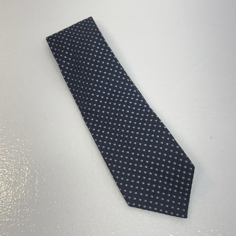 Palatina Silk Necktie Mens OS‎ Navy Blue Geometric Micro Square Classic Dapper